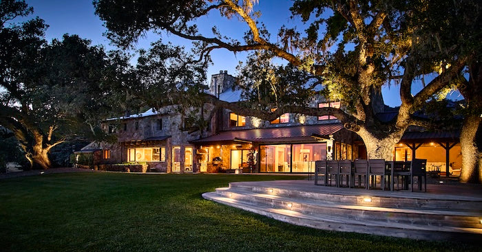 Deck and W residence at night